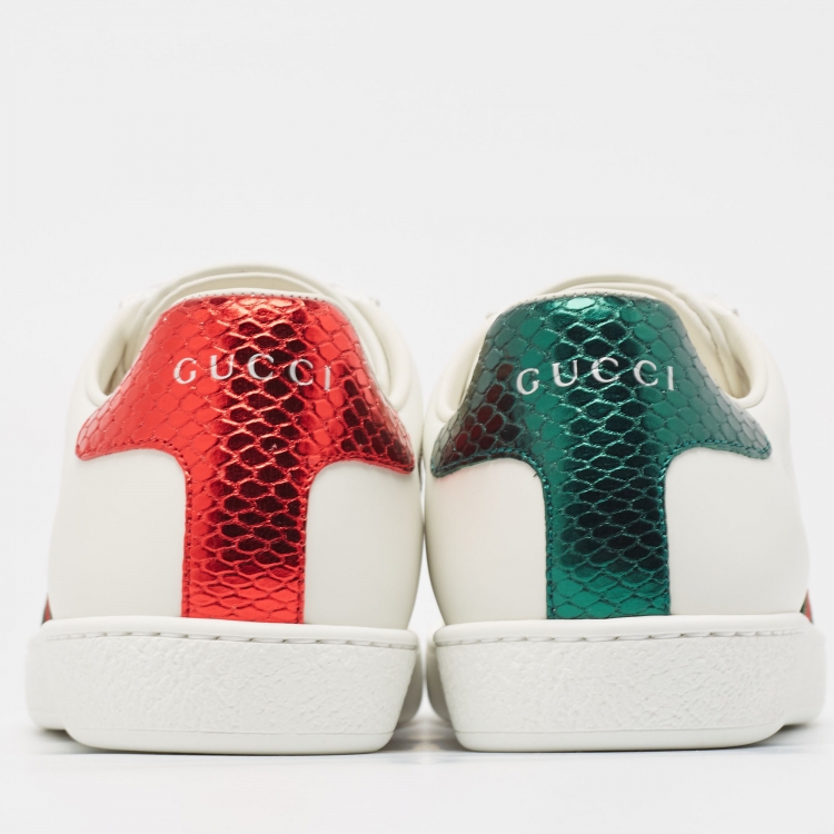 Pre Owned Gucci White Leather Bee Embroidered Ace Sneakers Size 37