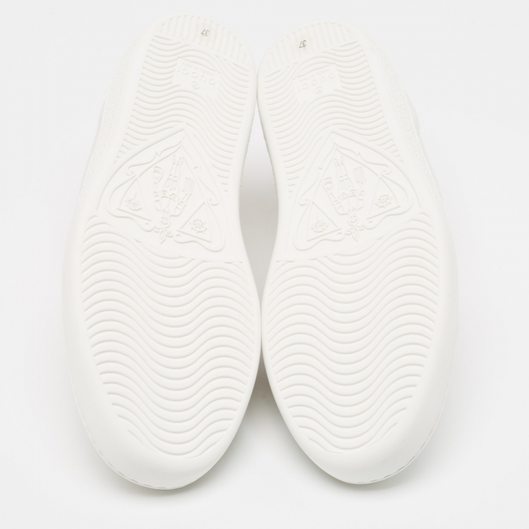 Pre Owned Gucci White Leather Bee Embroidered Ace Sneakers Size 37