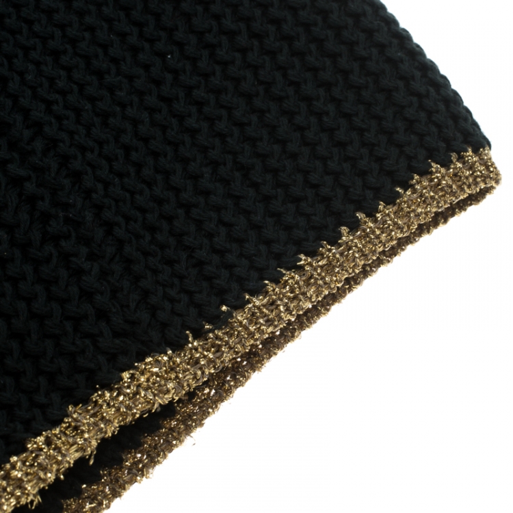 Pre Owned Gucci Dark Green Cotton Chunky Knit Gold Edged Beanie M