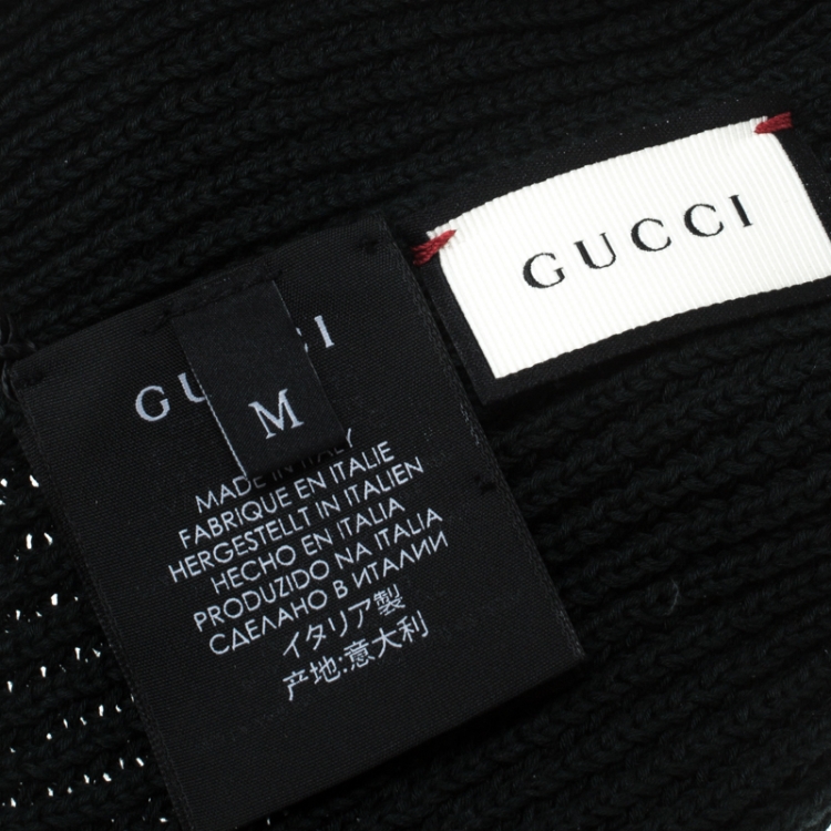 Pre Owned Gucci Dark Green Cotton Chunky Knit Gold Edged Beanie M