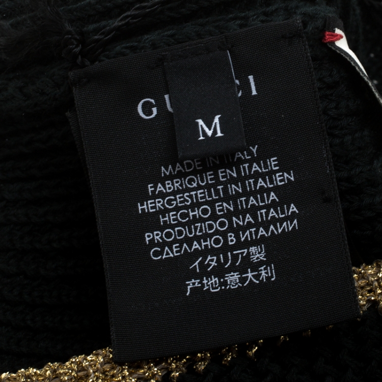 Pre Owned Gucci Dark Green Cotton Chunky Knit Gold Edged Beanie M