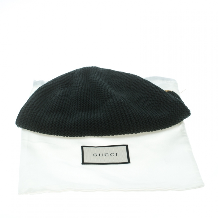 Pre Owned Gucci Dark Green Cotton Chunky Knit Gold Edged Beanie M