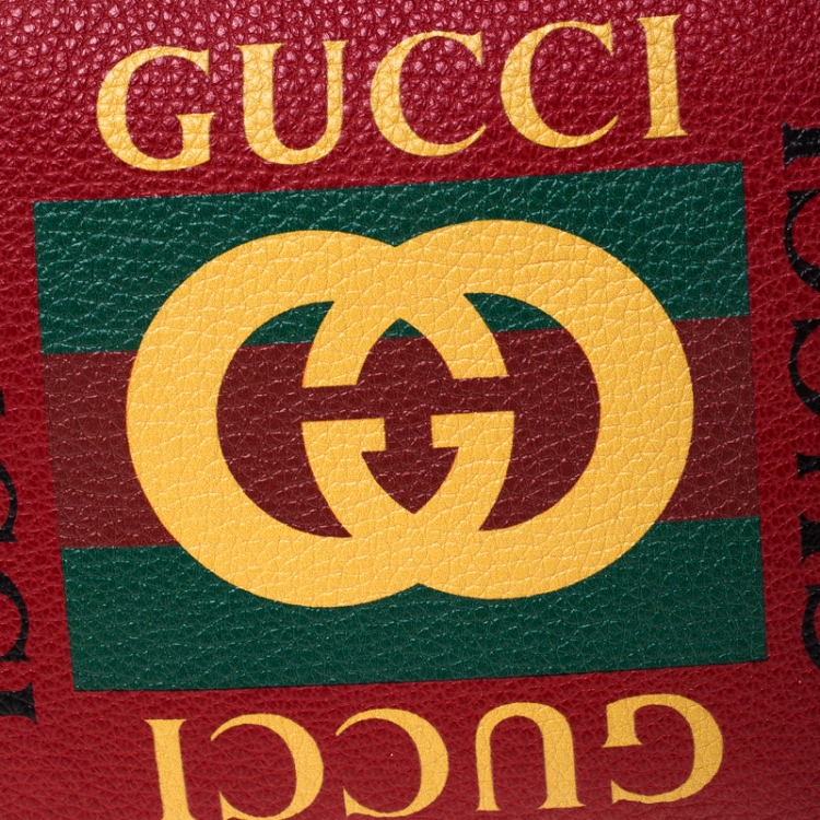Pre Owned Gucci Red  Leather Web Logo Zip Pouch