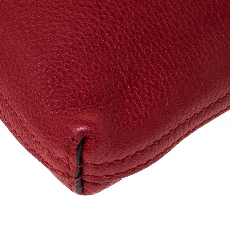 Pre Owned Gucci Red  Leather Web Logo Zip Pouch