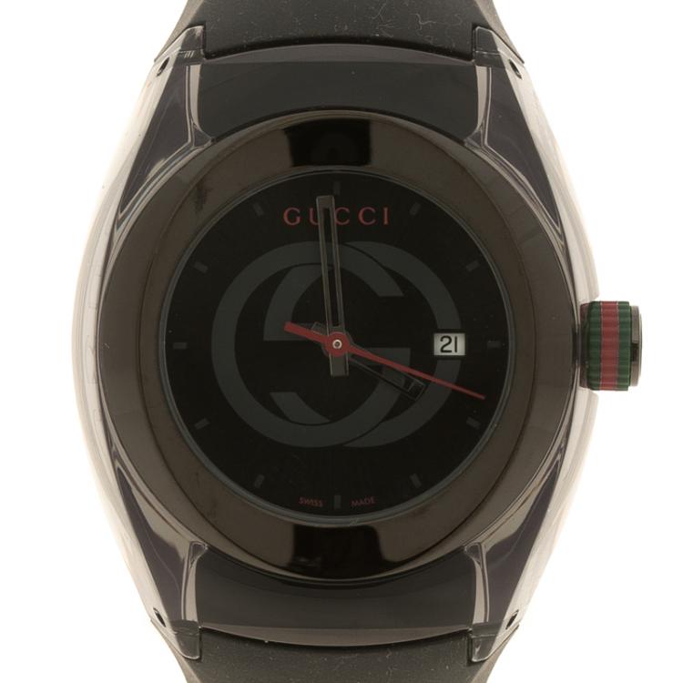 Pre Owned Gucci Black Transparent Nylon Sync Women's Wristwatch 35 mm