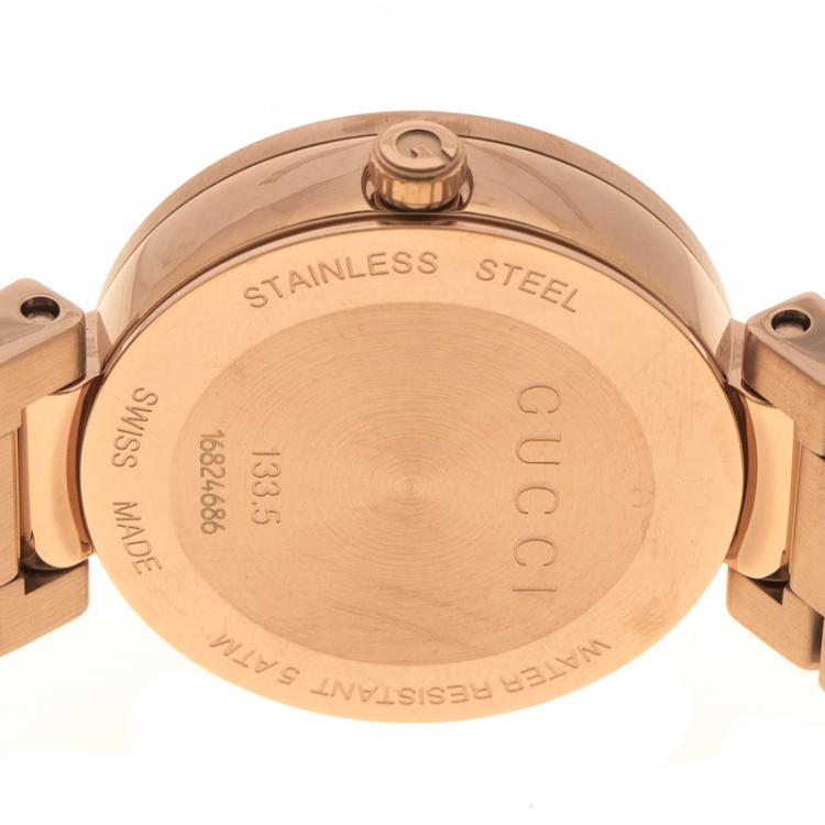 Pre Owned Gucci Interlocking Mother of Pearl Rose Gold Plated Stainless Steel 133.5 Women's Wristwatch 29 mm