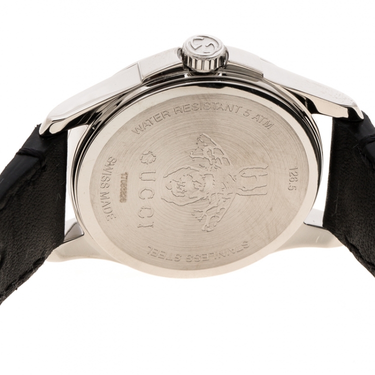 Pre Owned Gucci Silver White Stainless Steel G-Timeless 126.5 Women's Wristwatch 27 mm