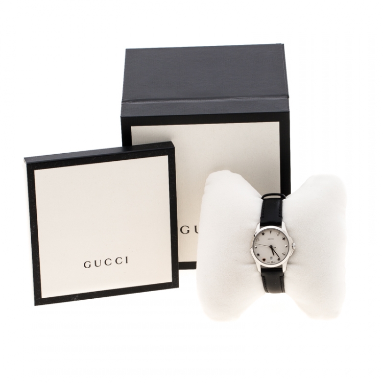 Pre Owned Gucci Silver White Stainless Steel G-Timeless 126.5 Women's Wristwatch 27 mm