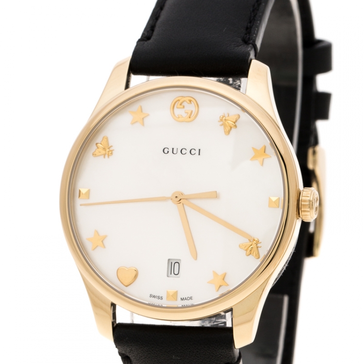 Pre Owned Gucci Mother of Pearl Gold Plated Stainless Steel G-Timelss 126.4 Women's Wristwatch 36 mm
