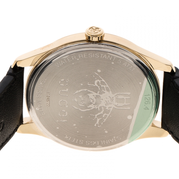 Pre Owned Gucci Mother of Pearl Gold Plated Stainless Steel G-Timelss 126.4 Women's Wristwatch 36 mm