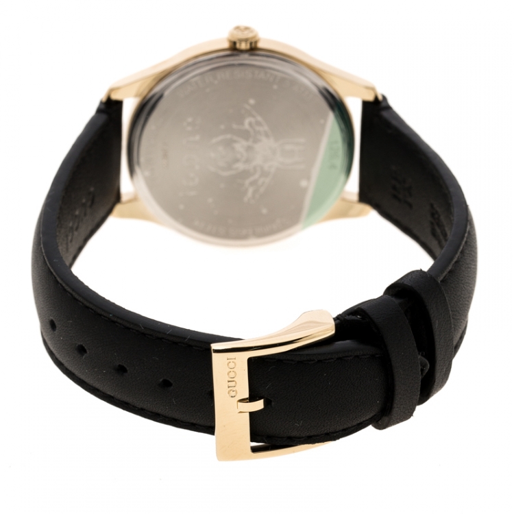Pre Owned Gucci Mother of Pearl Gold Plated Stainless Steel G-Timelss 126.4 Women's Wristwatch 36 mm