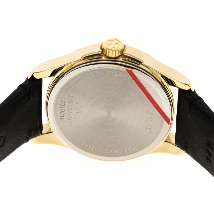 Pre Owned Gucci Silver Gold Plated Stainless Steel G-Timeless 126.5 Women's Wristwatch 27 mm