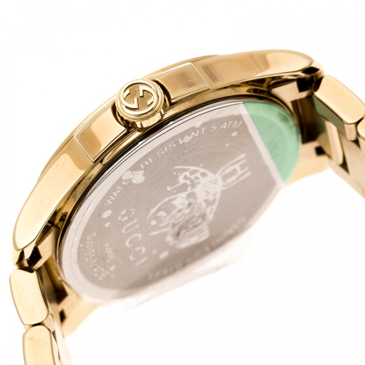 Pre Owned Gucci Cream Gold Plated Stainless Steel G-Timeless 126.5 Women's Wristwatch 27 mm