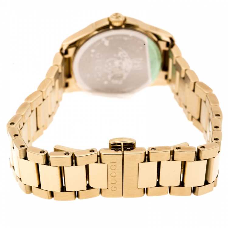 Pre Owned Gucci Cream Gold Plated Stainless Steel G-Timeless 126.5 Women's Wristwatch 27 mm