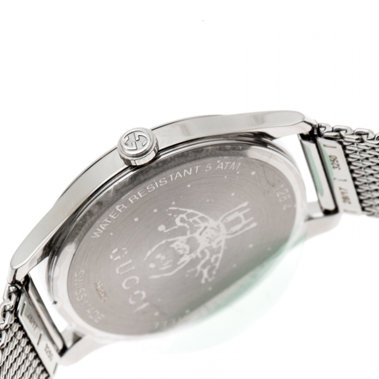Pre Owned Gucci White Mother of Pearl Stainless Steel G-Timeless 126.4 Women's Wristwatch 36 mm