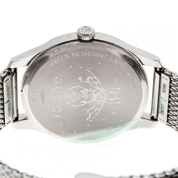 Pre Owned Gucci White Mother of Pearl Stainless Steel G-Timeless 126.4 Women's Wristwatch 36 mm