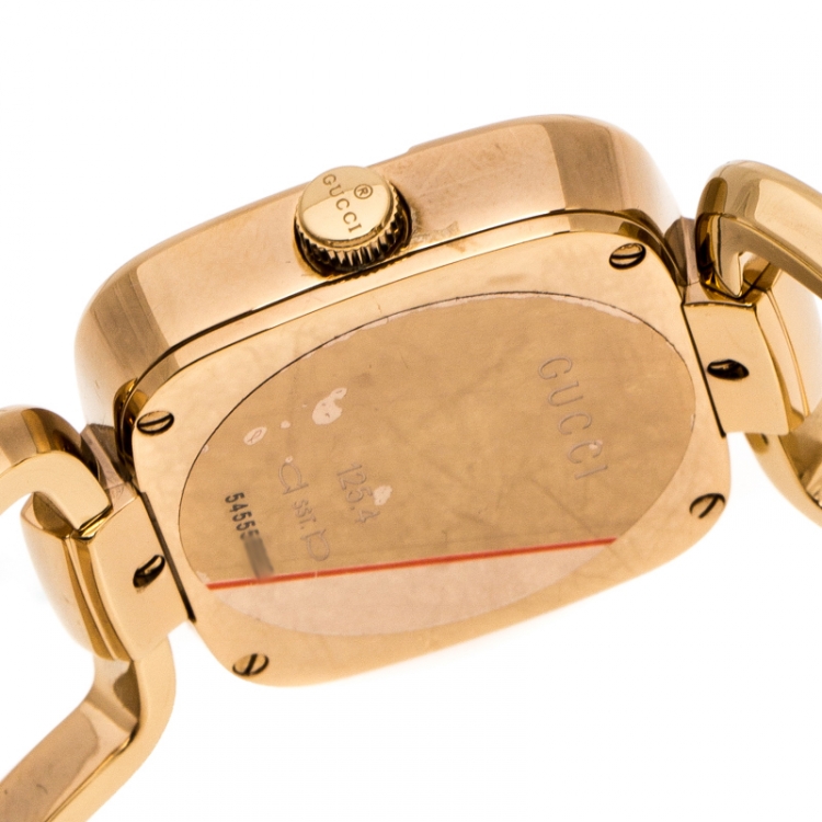 Pre Owned Gucci Beige Rose Gold PVD Coated Stainless Steel G Gucci 125.4 Women's Wristwatch 33 mm