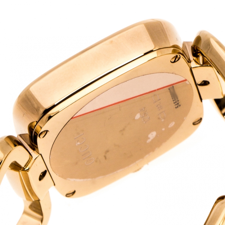 Pre Owned Gucci Beige Rose Gold PVD Coated Stainless Steel G Gucci 125.4 Women's Wristwatch 33 mm