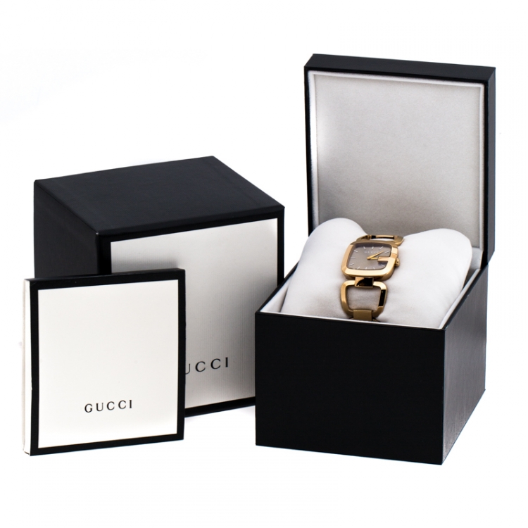 Pre Owned Gucci Beige Rose Gold PVD Coated Stainless Steel G Gucci 125.4 Women's Wristwatch 33 mm