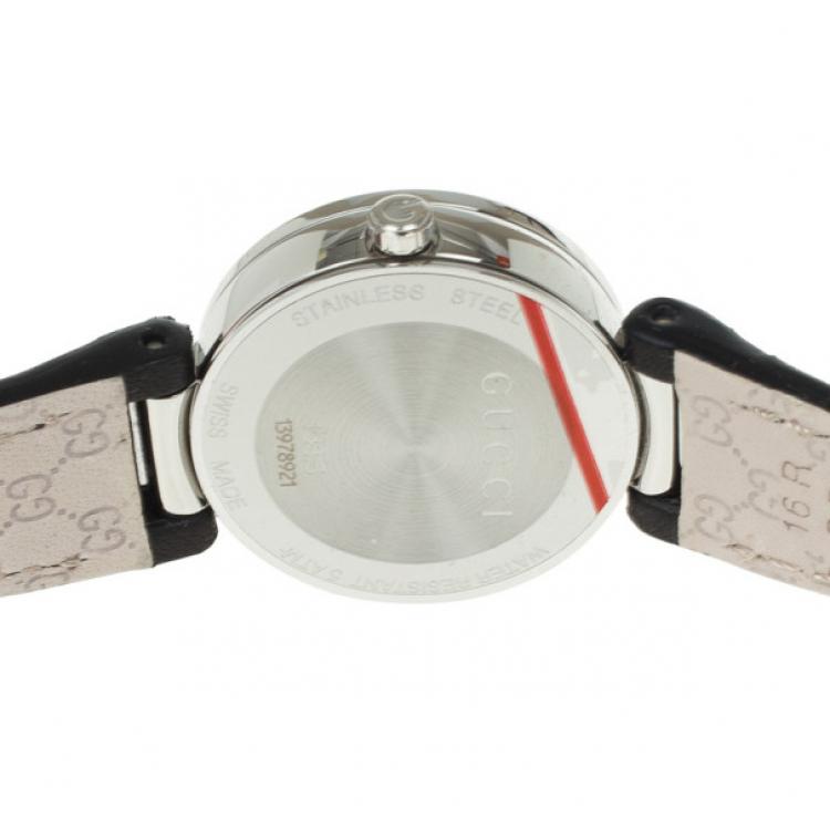 Pre Owned Gucci Interlocking Black Leather Womens Watch 29 MM