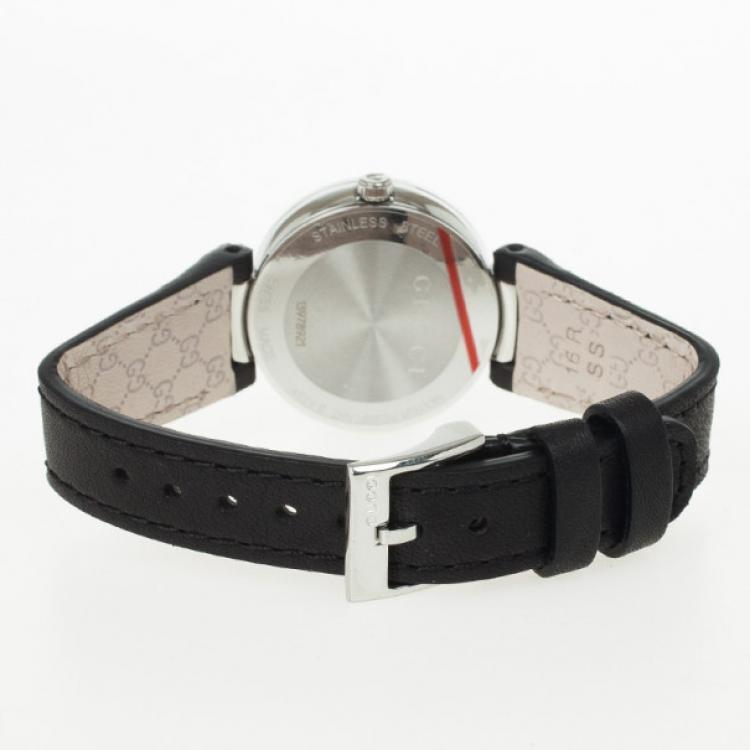 Pre Owned Gucci Interlocking Black Leather Womens Watch 29 MM