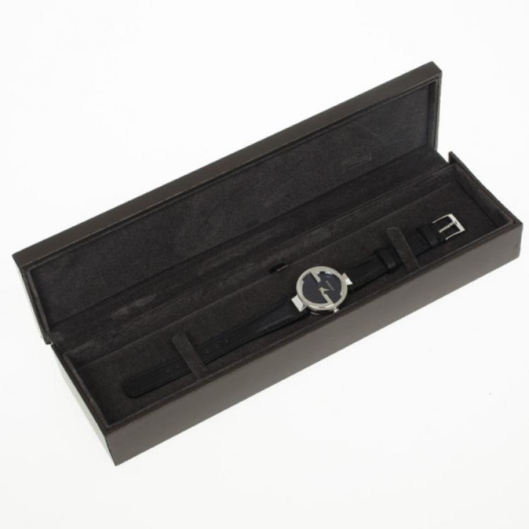 Pre Owned Gucci Interlocking Black Leather Womens Watch 29 MM