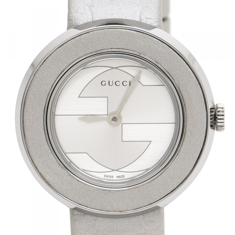 Pre Owned Gucci Silver Stainless Steel U-Play 129.5 Women's Wristwatch 27 mm
