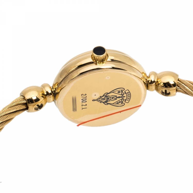 Pre Owned Gucci White Mother Of Pearl Yellow Gold Tone Stainless Steel 2700 Series Rope Bangle Women's Wristwatch 20 mm