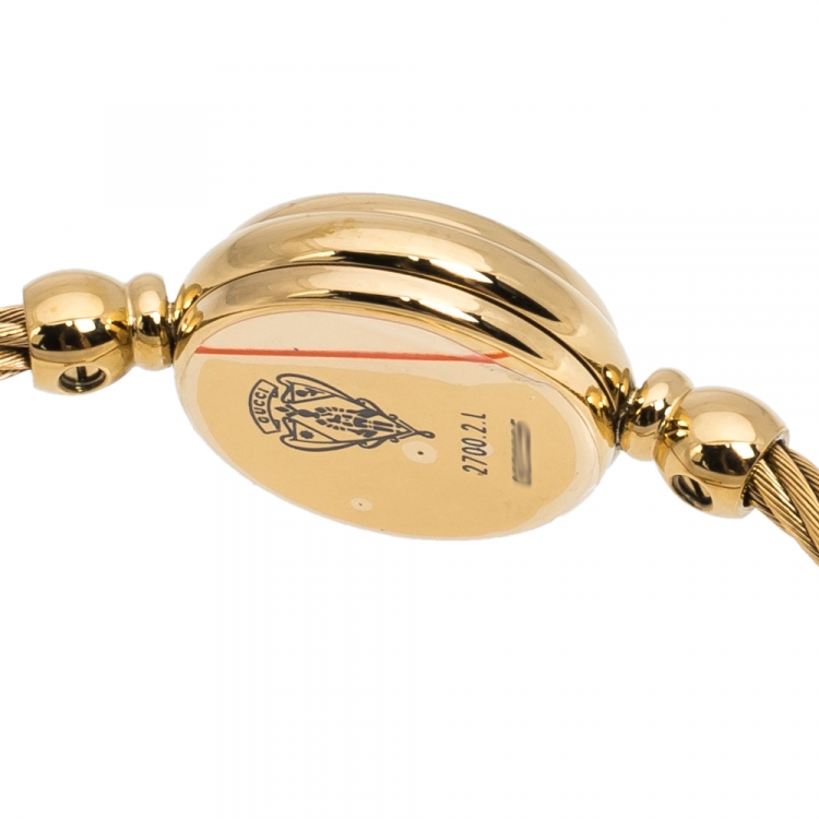 Pre Owned Gucci White Mother Of Pearl Yellow Gold Tone Stainless Steel 2700 Series Rope Bangle Women's Wristwatch 20 mm