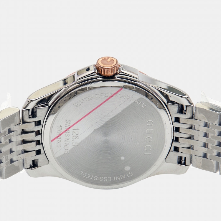 Pre Owned Gucci Black Two Tone Stainless Steel G-Timeless YA126512 Women's Wristwatch 27 mm