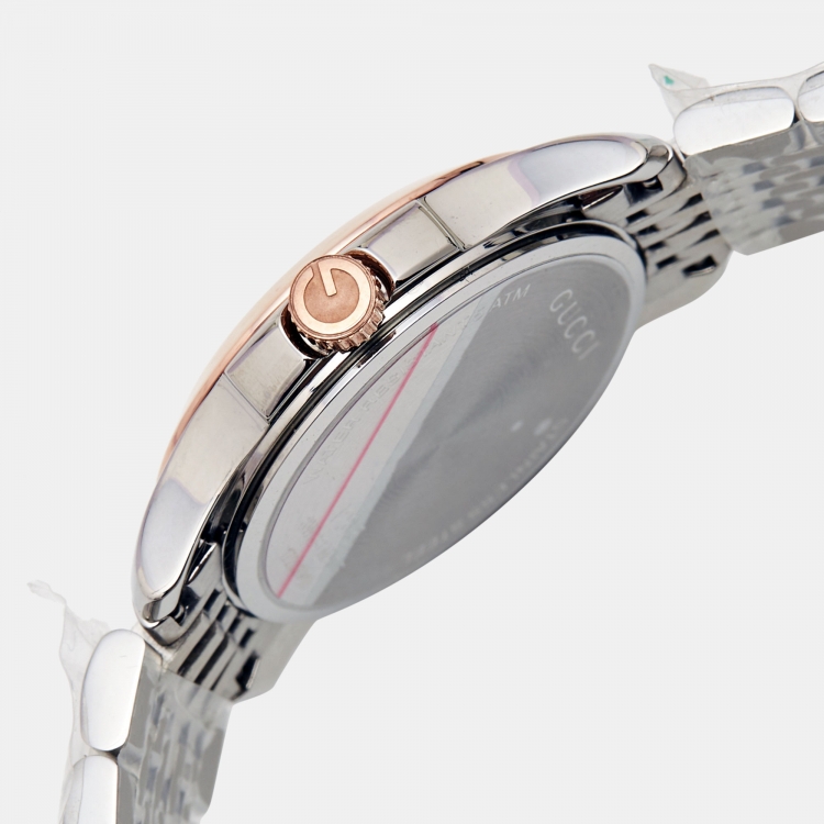 Pre Owned Gucci Black Two Tone Stainless Steel G-Timeless YA126512 Women's Wristwatch 27 mm