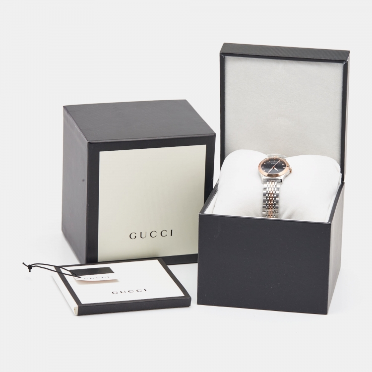 Pre Owned Gucci Black Two Tone Stainless Steel G-Timeless YA126512 Women's Wristwatch 27 mm