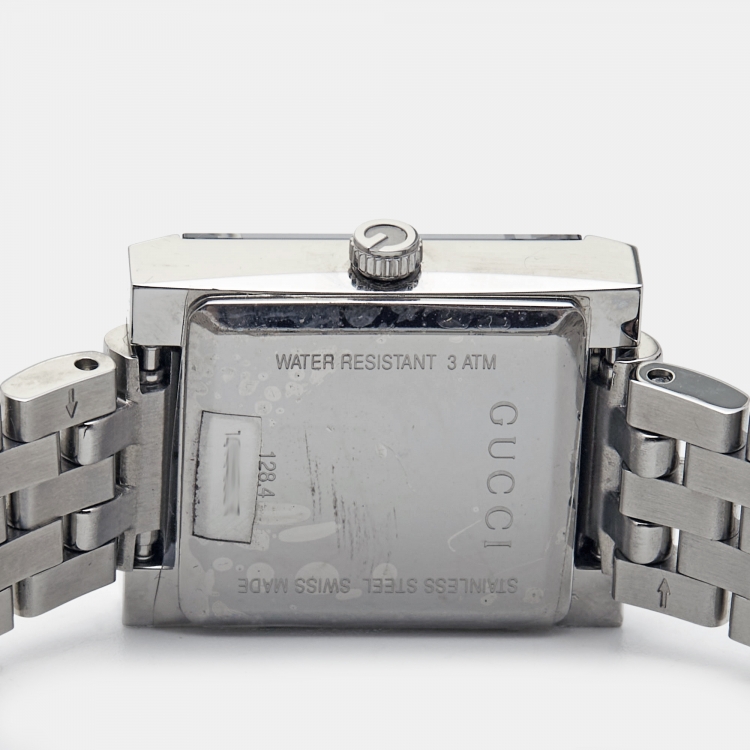 Pre Owned Gucci Grey Stainless Steel G-Frame YA128403 Women's Wristwatch 19 mm