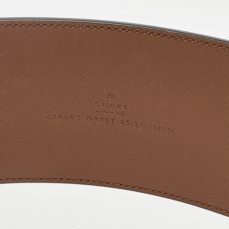 Pre Owned Gucci Brown GG Canvas and Leather Buckle Wide Waist Belt 85CM