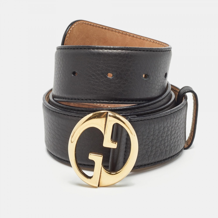 Gucci ブラックベルト Gロゴ 90cm Gucci Black Leather 1973 Interlocking G Buckle Belt 90CM Gucci | TLC