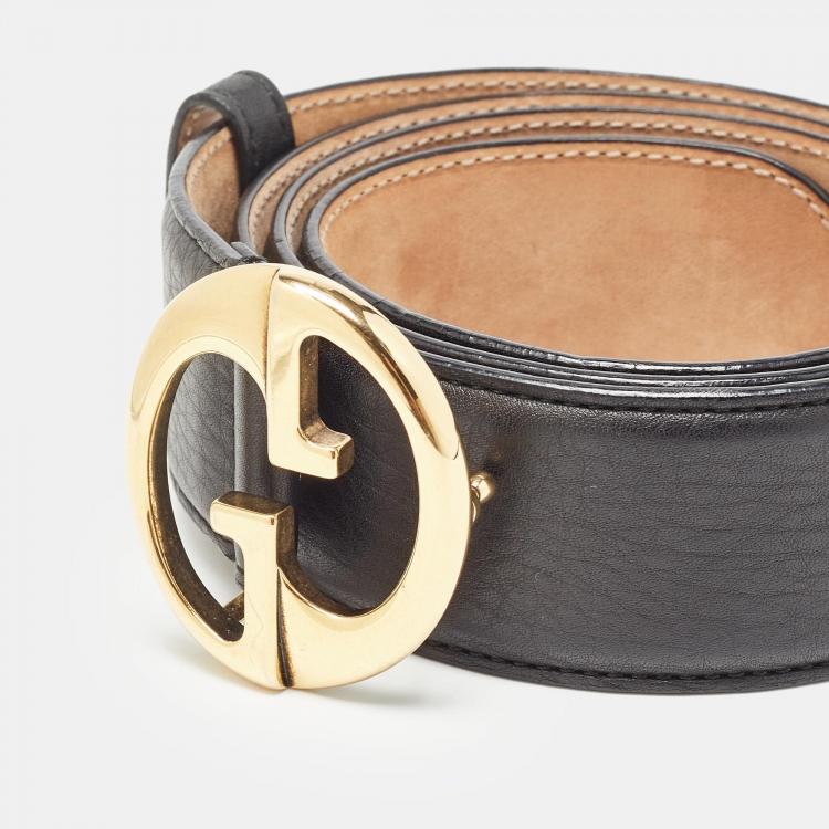 Gucci ブラックベルト Gロゴ 90cm Gucci Black Leather 1973 Interlocking G Buckle Belt 90CM Gucci | TLC