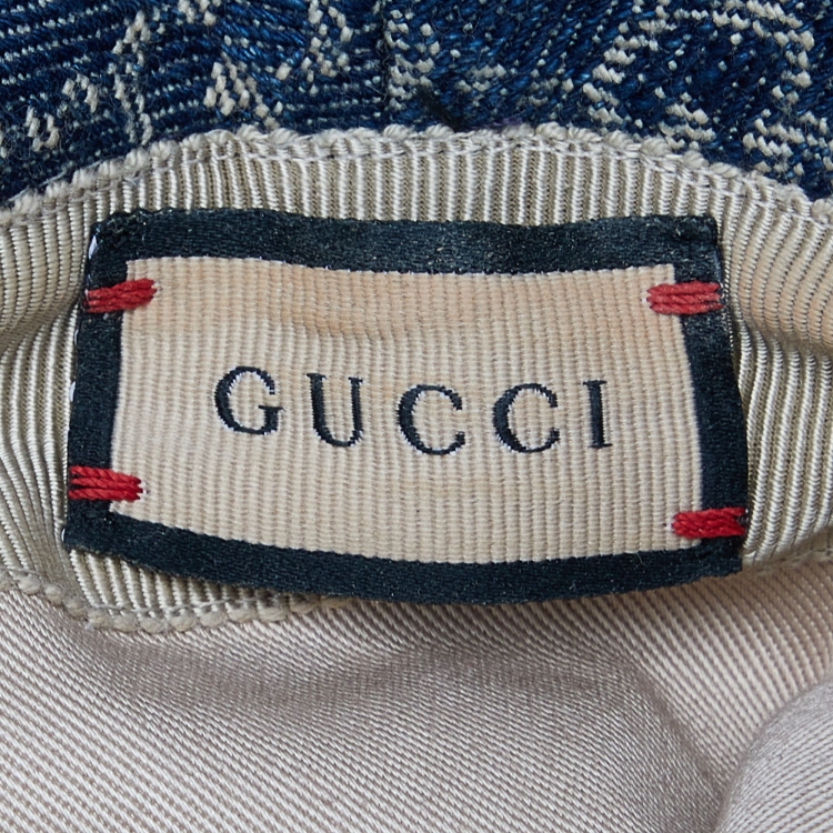 Pre Owned Gucci Blue GG Jacquard Denim Wide Brim Hat M