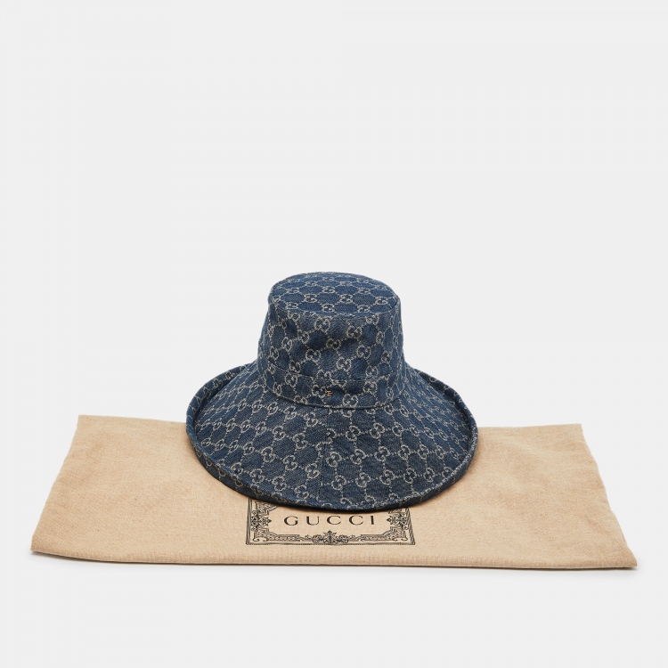 Pre Owned Gucci Blue GG Jacquard Denim Wide Brim Hat M