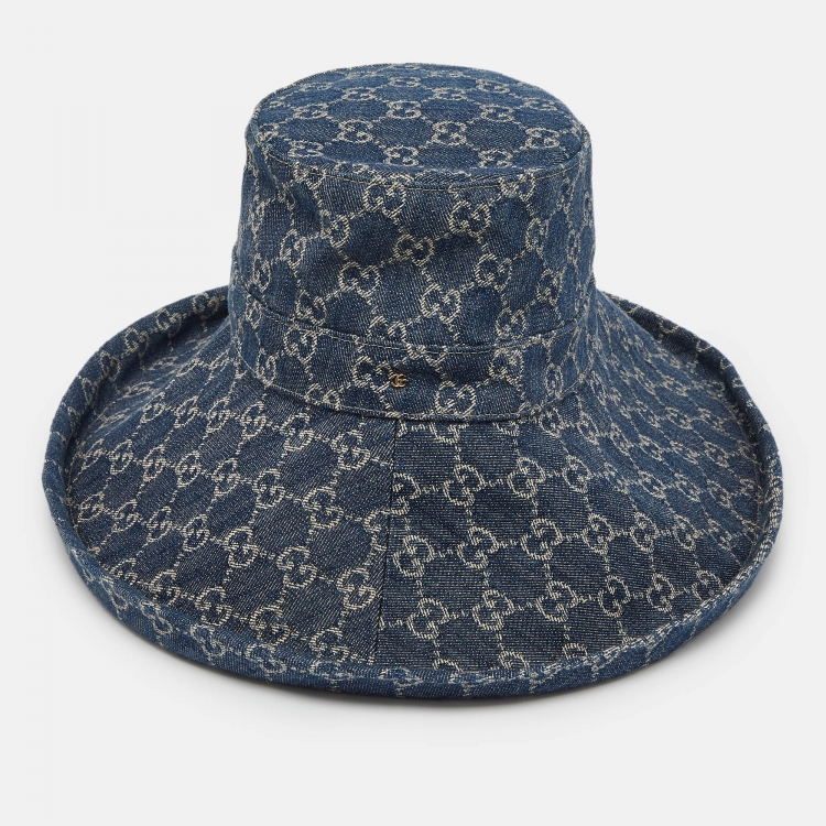 Pre Owned Gucci Blue GG Jacquard Denim Wide Brim Hat M