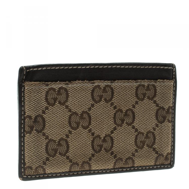 Pre Owned Gucci Beige/Brown GG Canvas and Leather Card Case