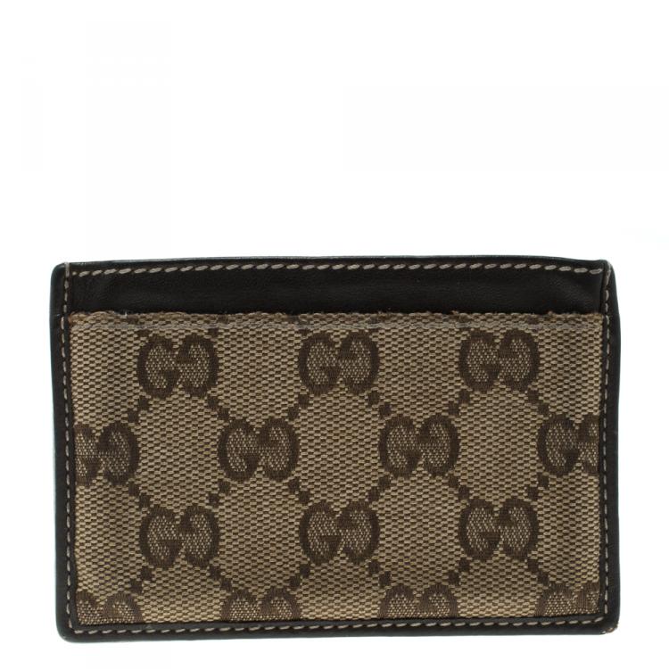 Pre Owned Gucci Beige/Brown GG Canvas and Leather Card Case