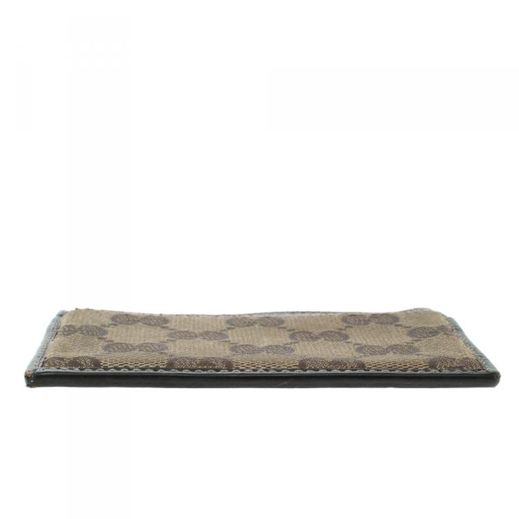 Pre Owned Gucci Beige/Brown GG Canvas and Leather Card Case