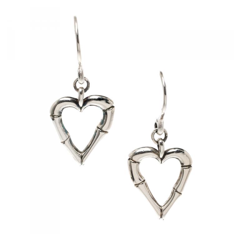 Pre Owned Gucci Bamboo Heart Silver Hook Earrings