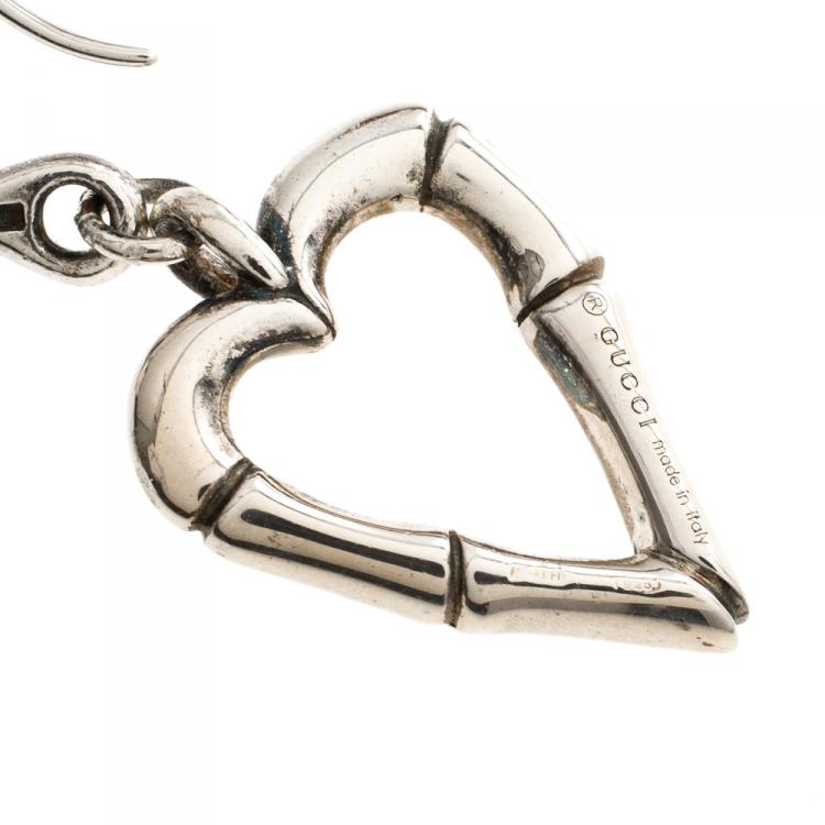 Pre Owned Gucci Bamboo Heart Silver Hook Earrings