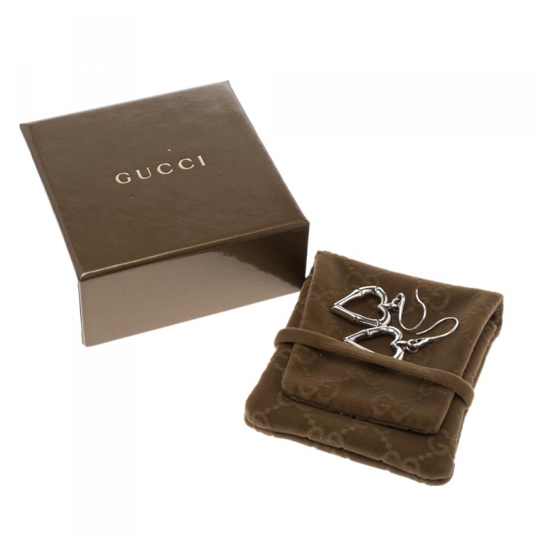 Pre Owned Gucci Bamboo Heart Silver Hook Earrings