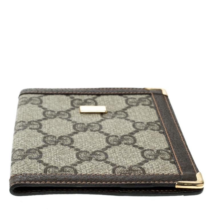 Pre Owned Gucci Beige/Brown Canvas and Pig Skin Leather Card Holder