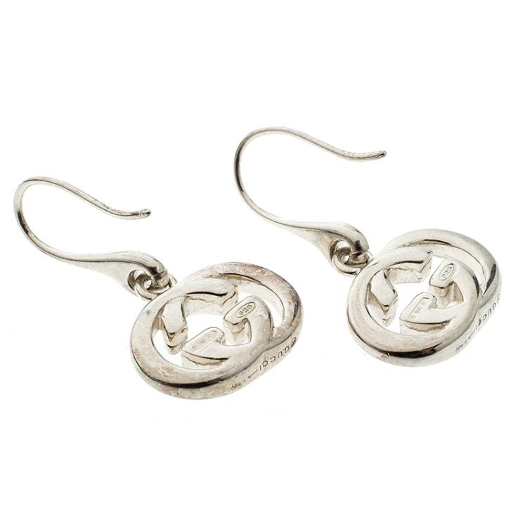 Pre Owned Gucci GG Logo Silver Hook Earrings