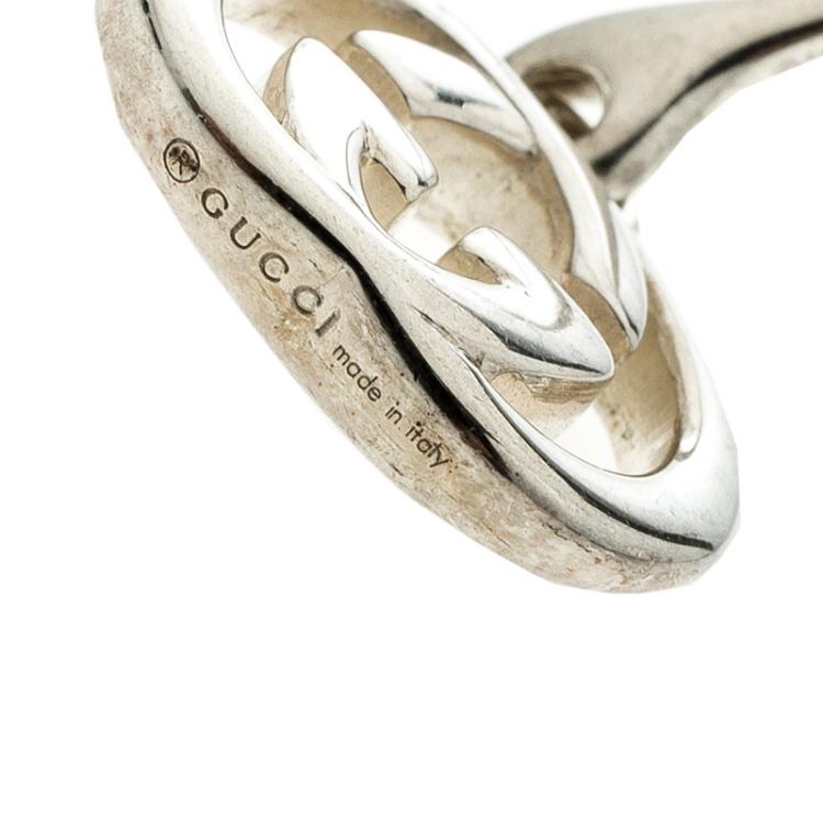 Pre Owned Gucci GG Logo Silver Hook Earrings