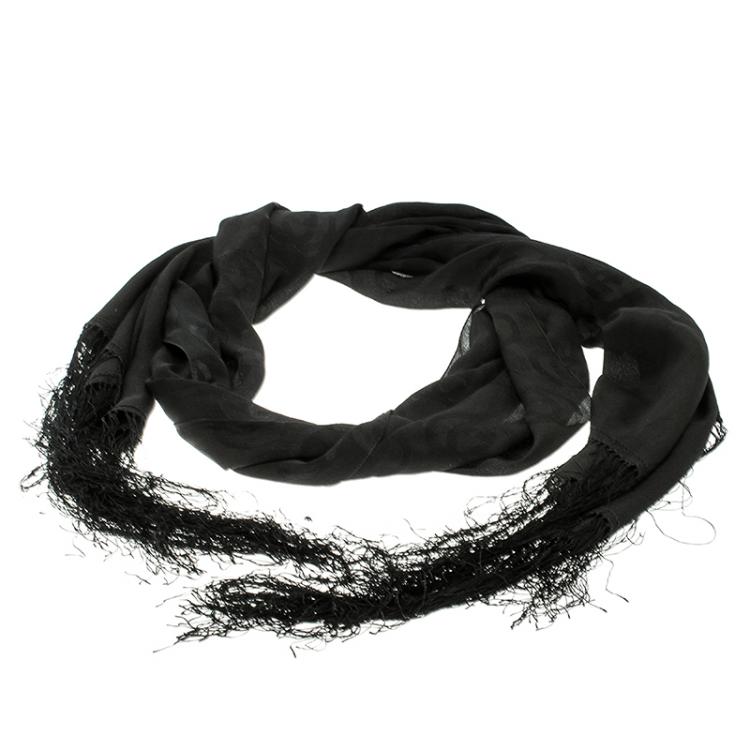 مملوكة مسبقًا Gucci Black GG Logo Tassled Edge Silk Stole