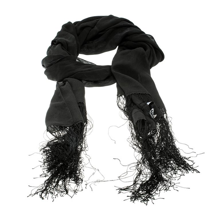 مملوكة مسبقًا Gucci Black GG Logo Tassled Edge Silk Stole